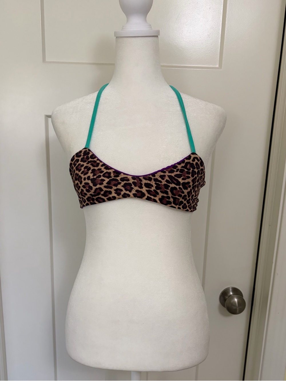 Savage Swim Lodi bikini top with turquoise straps & amethyst & jaguar size XS